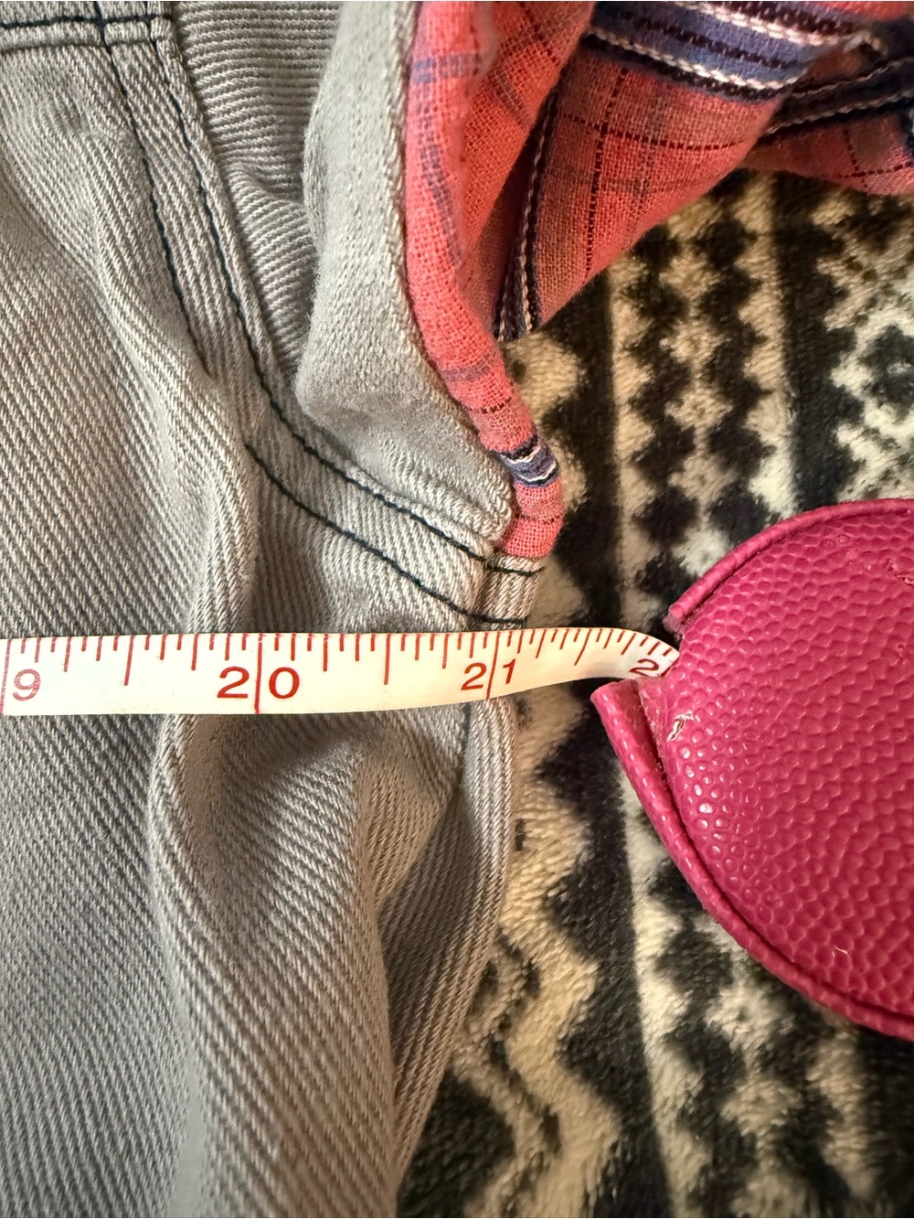 easel Taupe Jean Jacket with Red Plaid Accents and Mixed Patch Pockets - Picture 5 of 5